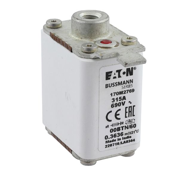 Fuse-link, high speed, 315 A, AC 690 V, size 00, 30 x 62 x 64 mm, aR, IEC, single indicator image 25