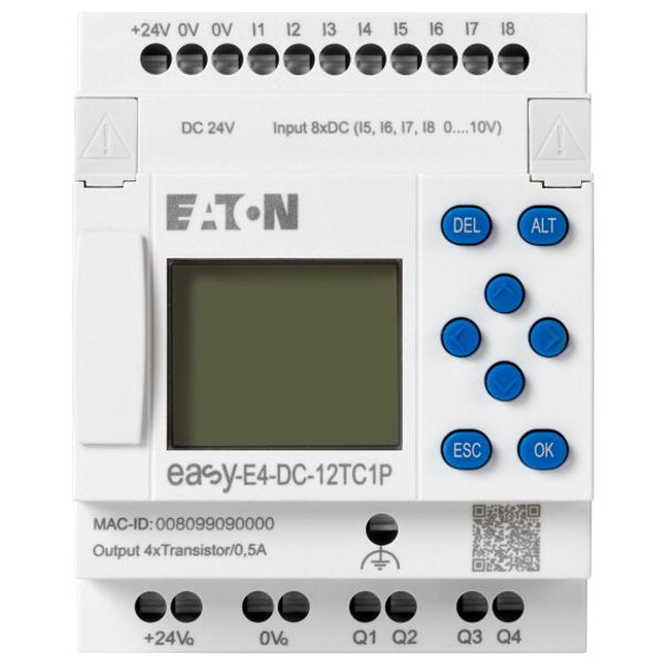 Control relays easyE4 with display (expandable, Ethernet), 24 V DC, Inputs Digital: 8, of which can be used as analog: 4, push-in terminal image 1
