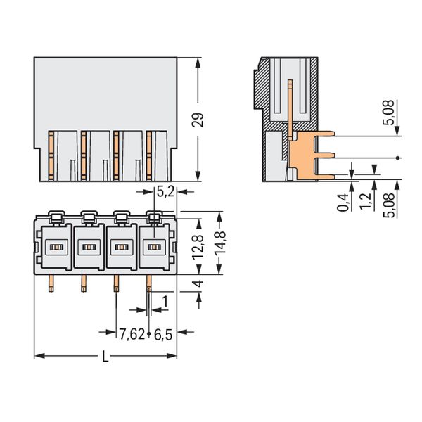 831-3626 THT male header; 1.0 x 1.2 mm solder pin; angled image 7