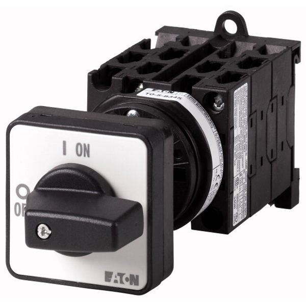 On-Off switch, T0, 20 A, rear mounting, 5 contact unit(s), 10-pole, with black thumb grip and front plate image 1