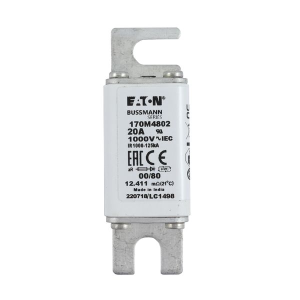 Fuse-link, high speed, 20 A, AC 1000 V, size 00, 30 x 47 x 98 mm, aR, DIN, IEC, single indicator image 9