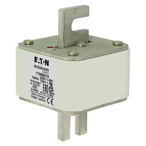 Fuse-link, high speed, 1600 A, AC 690 V, DIN 3, 76 x 76 x 109 mm, aR, DIN, IEC, single indicator image 6