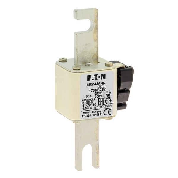 Fuse-link, high speed, 100 A, AC 690 V, compact DIN 1, 45 x 58 x 134 mm, aR, DIN, IEC, type K indicator, 110 mm centres image 9