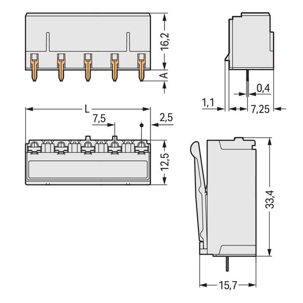 THR female header straight Pin spacing 7.5 mm light gray image 3