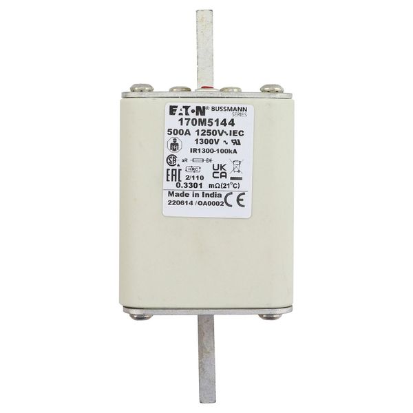 Fuse-link, high speed, 500 A, AC 1250 V, size 2, 61 x 75 x 138 mm, aR, DIN, IEC, single indicator image 20