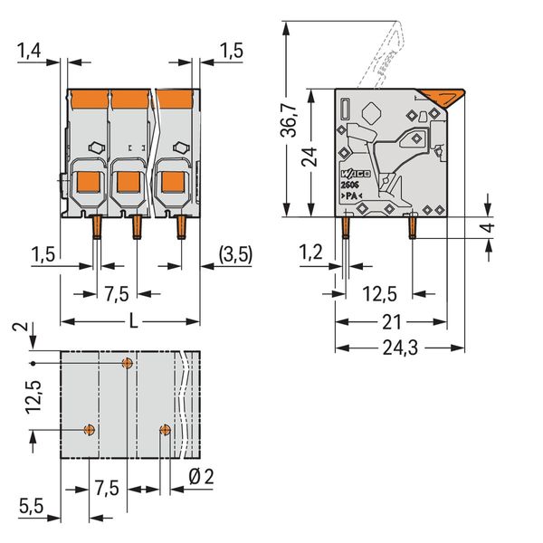 PCB terminal block lever 6 mm² gray image 3