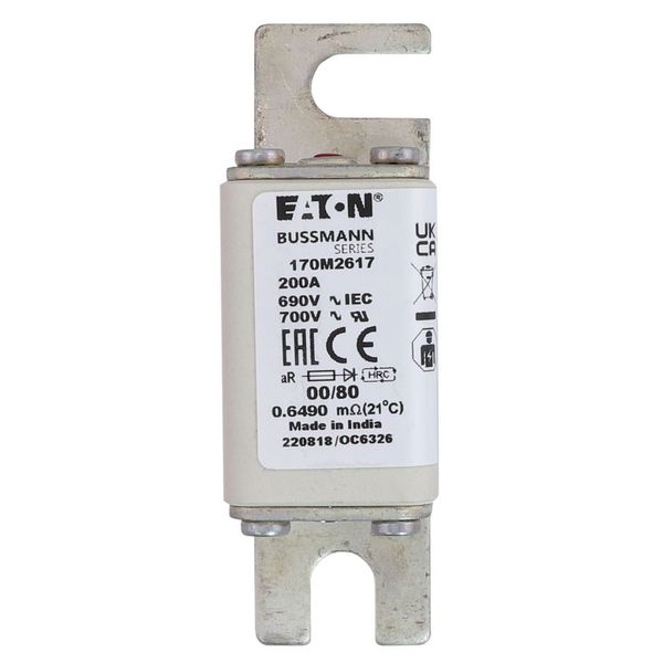 Fuse-link, high speed, 200 A, AC 690 V, DIN 00, 30 x 51 x 100 mm, aR, DIN, IEC, single indicator image 21