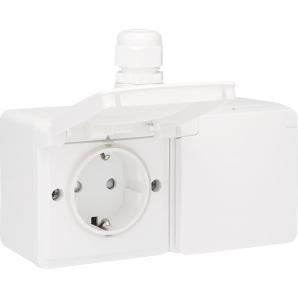 Splashproof double horizontal surface-mounting socket outlet 16 A/250 image 1