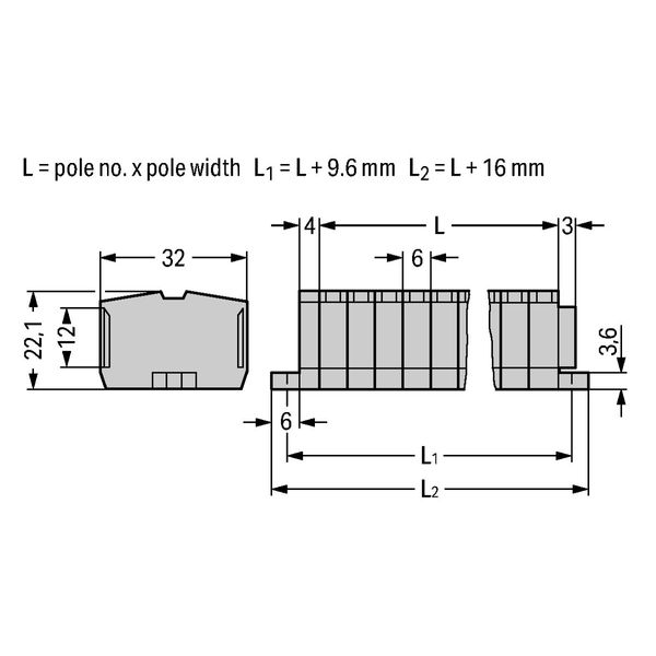 2-conductor terminal strip without push-buttons with fixing flanges gr image 3