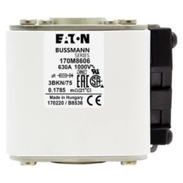 Fuse-link, high speed, 630 A, AC 1000 V, size 3, 74 x 92 x 76 mm, aR, IEC, UL, single indicator image 5