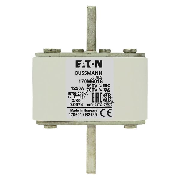 Fuse-link, high speed, 1250 A, AC 690 V, DIN 3, 76 x 76 x 109 mm, aR, DIN, IEC, single indicator image 8