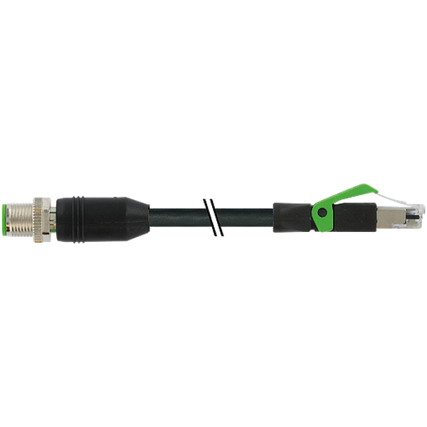 M12 male 0° D-cod./RJ45 male 0° PUR 1x4xAWG22 shielded bk+dragch 3m image 1