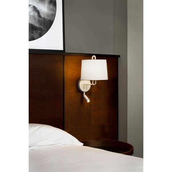 MONTREAL WHITE WALL LAMP WITH READER WHITE LAMPSHA image 1