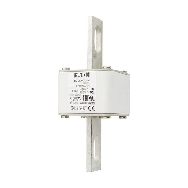 Fuse-link, high speed, 800 A, AC 690 V, size 2, 61 x 77 x 135 mm, aR, IEC, UL, no indicator, 115 mm centres image 12