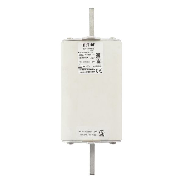 Fuse-link, high speed, 500 A, DC 1500 V, 3L, 75 x 205 mm, gPV, IEC, UL, with indicator image 17