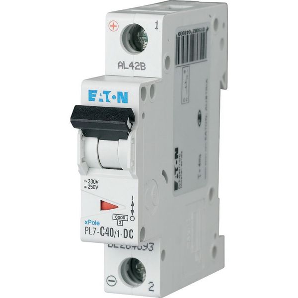 Miniature circuit breaker (MCB), 40 A, 1p, characteristic: C, DC image 1