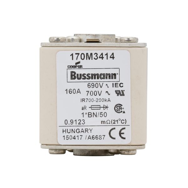 Fuse-link, high speed, 160 A, AC 690 V, compact size 1, 45 x 59 x 51 mm, aR, IEC, UL, single indicator image 14