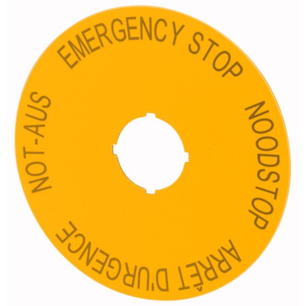 Label, emergency switching off, yellow, D=90mm, 4 languages, DE, EN, NLNL, FR image 1