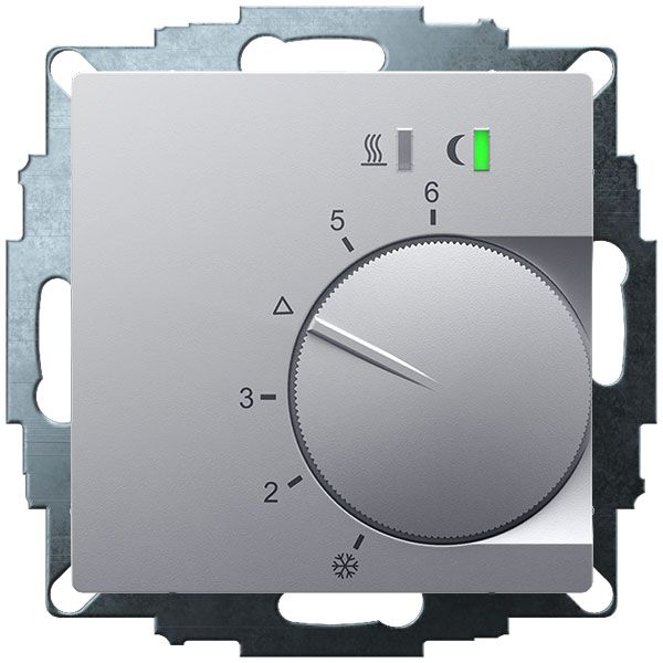 UP room controller, aluminum 55x55, 5-30C, AC 230V, triac output, switchable 5 actuators each 3W, change-over input, TA 3.5K, LED displays image 2