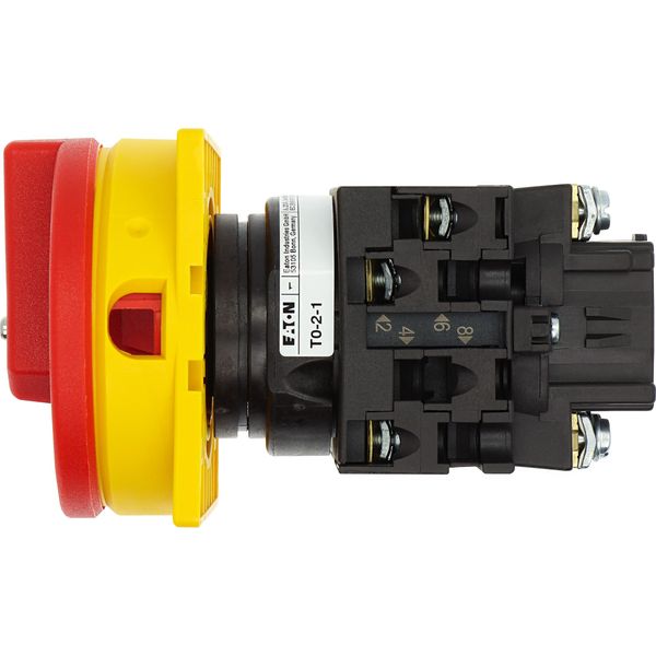 Main switch, T0, 20 A, flush mounting, 2 contact unit(s), 3 pole, Emergency switching off function, With red rotary handle and yellow locking ring, Lo image 34