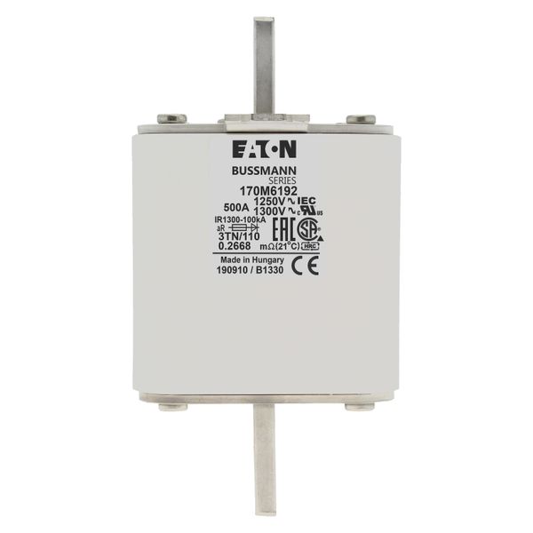 Fuse-link, high speed, 500 A, AC 1250 V, size 3, 76 x 90 x 139 mm, aR, DIN, IEC, type T indicator image 11