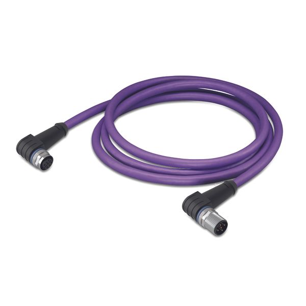 CANopen/DeviceNet cable M12A socket angled M12A plug angled violet image 1