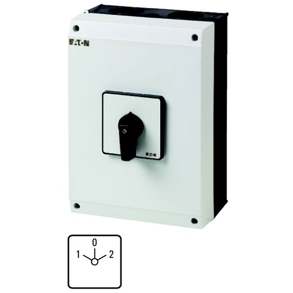 Reversing switches, T5, 100 A, surface mounting, 3 contact unit(s), Contacts: 5, 60 °, maintained, With 0 (Off) position, 1-0-2, Design number 8401 image 1