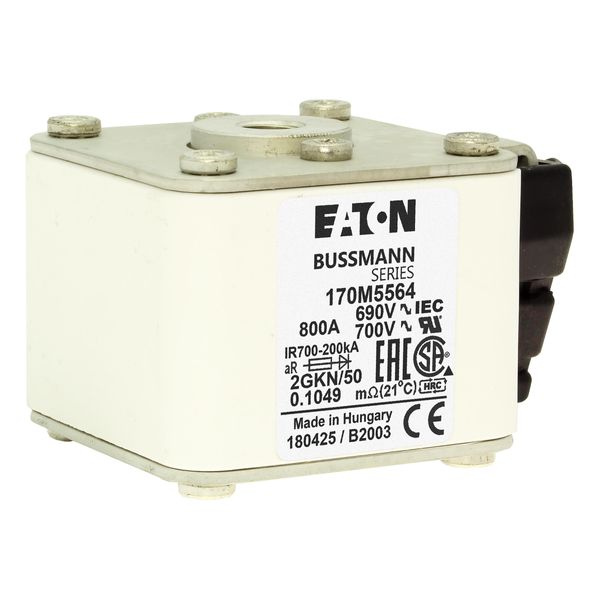 Fuse-link, high speed, 800 A, AC 690 V, size 2, 61 x 77 x 51 mm, aR, IEC, UL, type K indicator, flush end, 16 UNC image 14