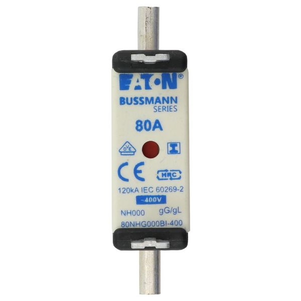 Fuse-link, LV, 80 A, AC 400 V, NH000, gL/gG, IEC, dual indicator, insulated gripping lugs image 17