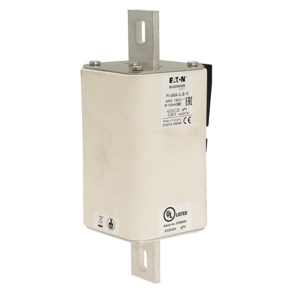 Fuse-link, high speed, 400 A, DC 1500 V, 3L, 75 x 205 mm, gPV, IEC, UL, with indicator, bolted contacts image 24