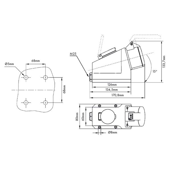 CEE-Wall socket combination, 16A, 250V, IP44, pre-wired image 5