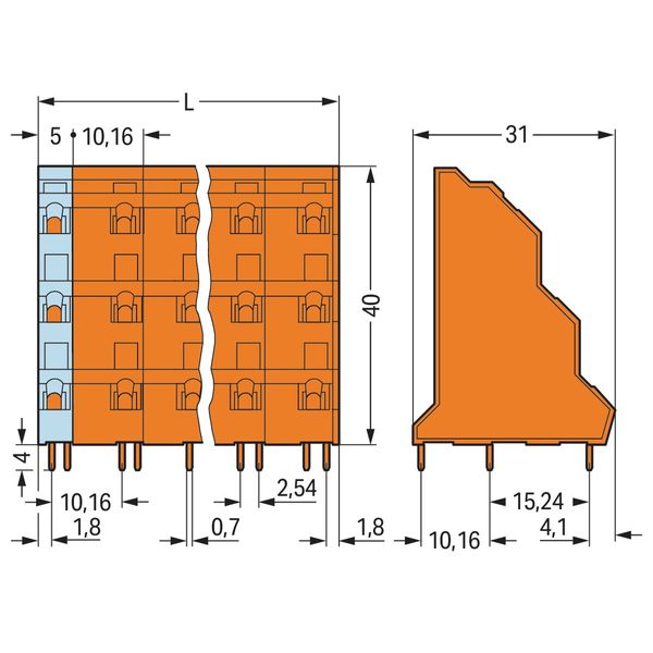 Triple-deck PCB terminal block 2.5 mm² Pin spacing 10.16 mm orange image 3