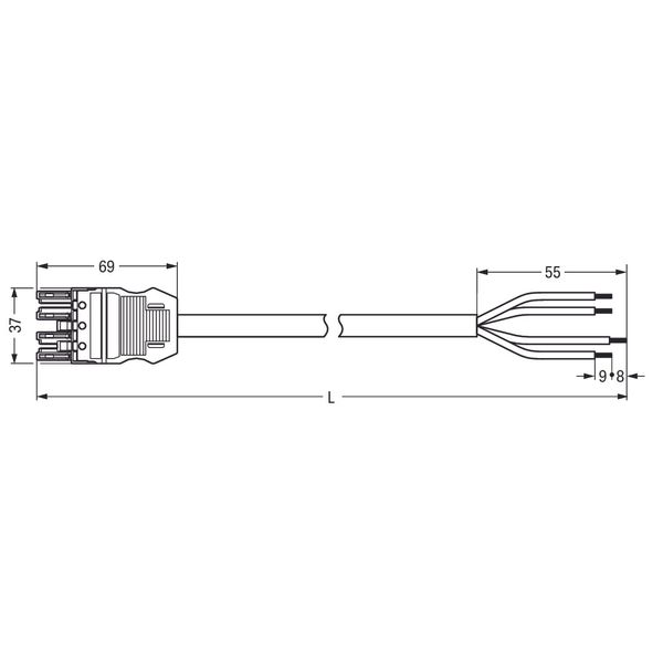 pre-assembled connecting cable;Eca;Socket/open-ended;black image 2