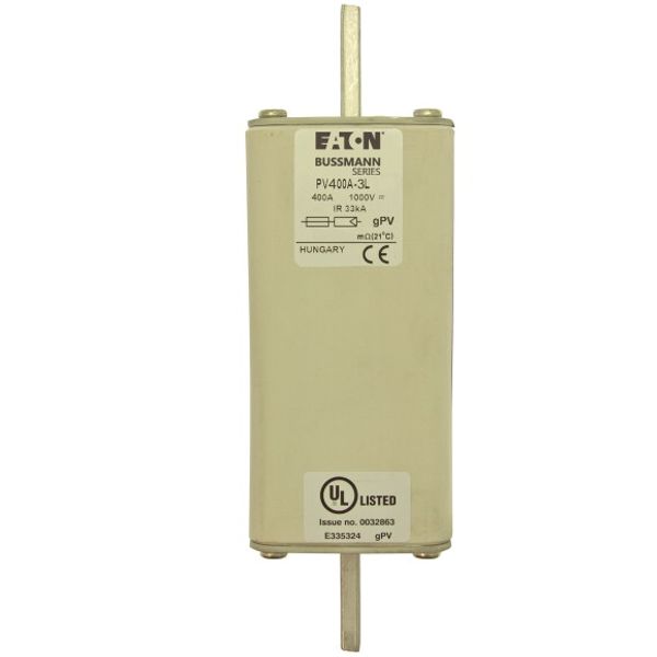 Fuse-link, high speed, 400 A, DC 1000 V, 3L, 75 x 91 x 205 mm, gPV, UL, IEC, with indicator image 2