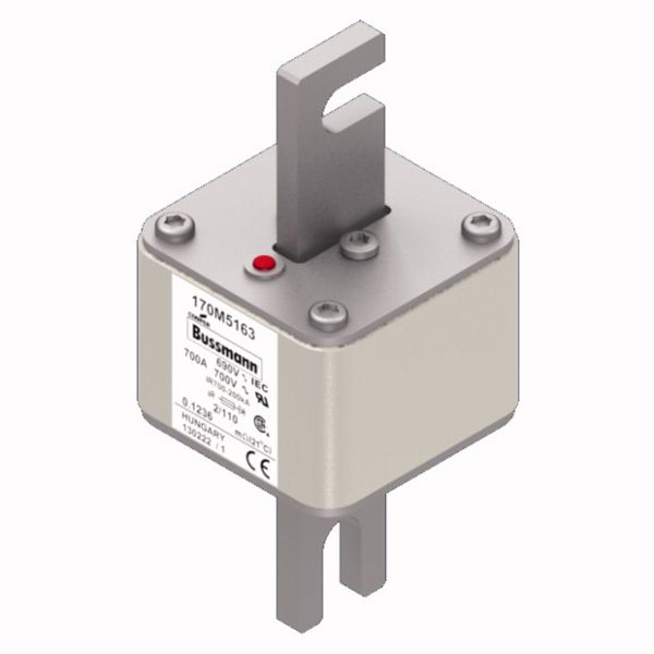 Fuse-link, high speed, 700 A, AC 690 V, DIN 2, 61 x 61 x 108 mm, aR, DIN, IEC, single indicator image 2