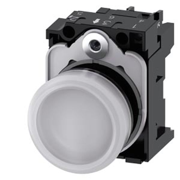 Indicator lights, 22 mm, round, plastic, white, lens, smooth, with holder, LED module  3SU1103-6AA60-1AA0-Z Y12 image 1