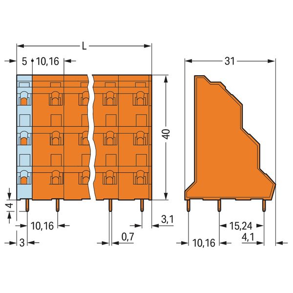 Triple-deck PCB terminal block 2.5 mm² Pin spacing 10.16 mm orange image 2