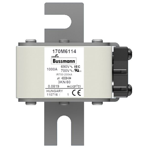 Fuse-link, high speed, 1000 A, AC 690 V, size 3, 74 x 92 x 111 mm, aR, IEC, single indicator image 1