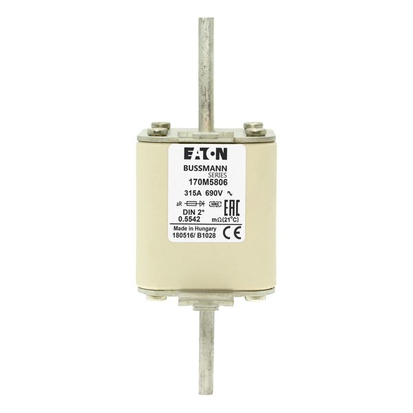 Fuse-link, high speed, 315 A, AC 690 V, compact DIN 2, 55 x 71 x 150 mm, aR, DIN, IEC, single indicator image 13