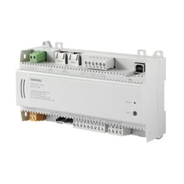 DXR2.E12P-102A - Compact room automation station, BACnet/IP, 24 V, DIN housing, 1 DI, 2 UI, 2 AO, 6 triac, pressure sensor, 30 data image 1