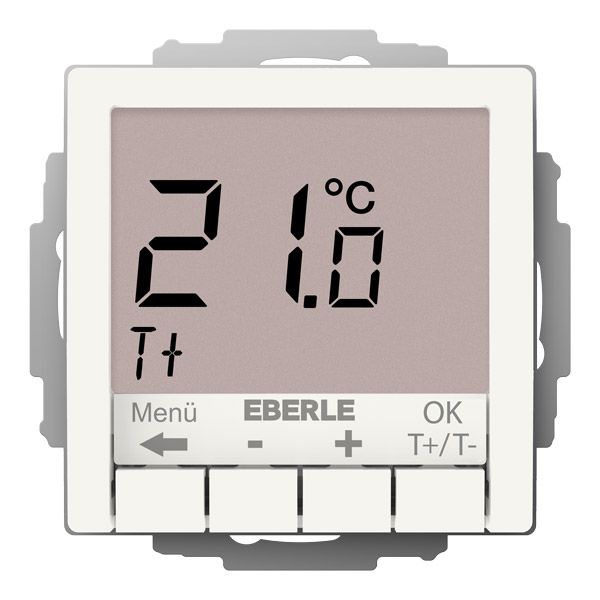 Flush-mounted thermostat as room controller, RAL9010 glossy 55x55, AC 230V, 10 A relay output 1 NO contact, white backlighting image 1