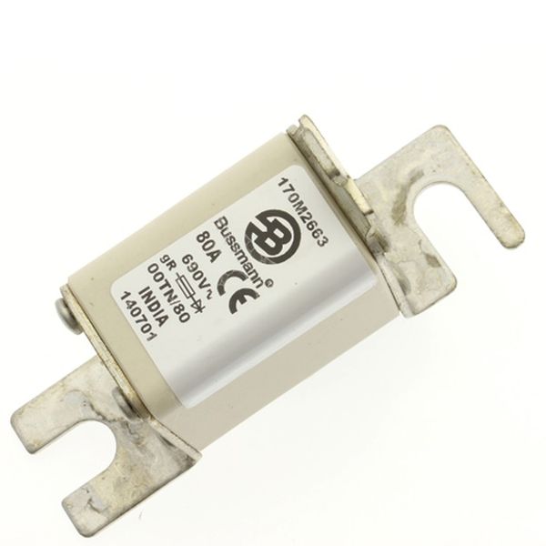 Fuse-link, high speed, 80 A, AC 690 V, DIN 00, gR, DIN, IEC, single indicator, live gripping lugs image 3