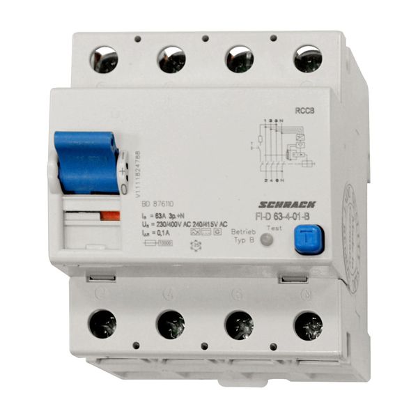 Residual current circuit breaker 63A, 4-pole, 100mA, type B image 1
