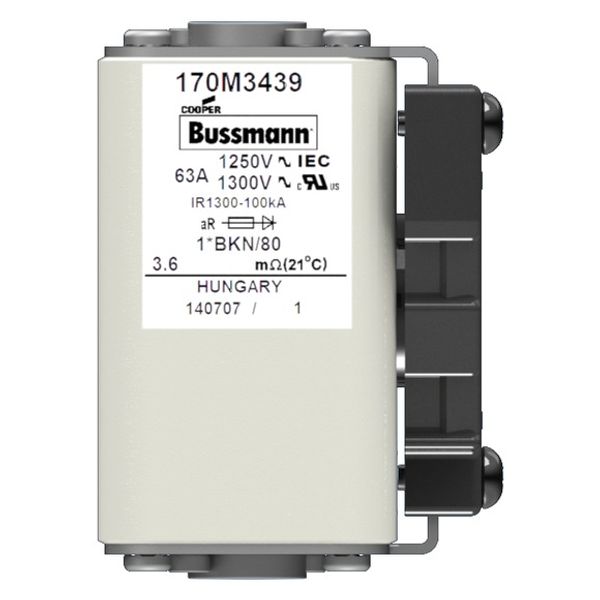 Fuse-link, high speed, 63 A, AC 1250 V, compact size 1, 45 x 59 x 81 mm, aR, IEC, UL, type K indicator, flush end, M8 image 11