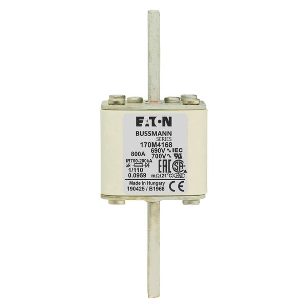 Fuse-link, high speed, 800 A, AC 690 V, DIN 1, 53 x 66 x 138 mm, aR, DIN, IEC, single indicator image 6