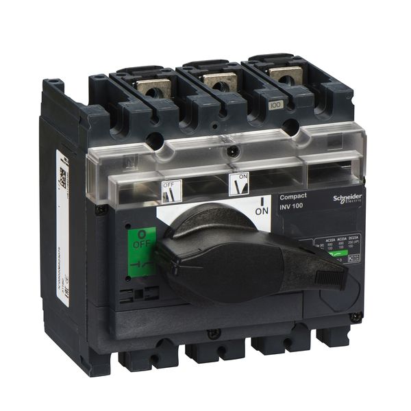 switch disconnector, Compact INV100, visible break, 100 A, standard version with black rotary handle, 3 poles image 2