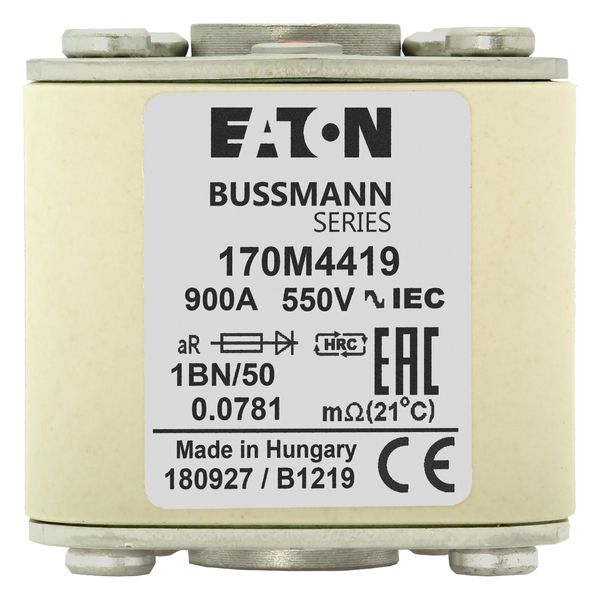 Fuse-link, high speed, 900 A, AC 550 V, size 1, 53 x 69 x 51 mm, aR, IEC, UL, single indicator image 7