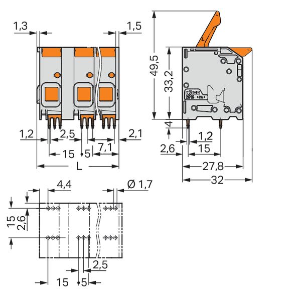 PCB terminal block lever 16 mm² gray image 6