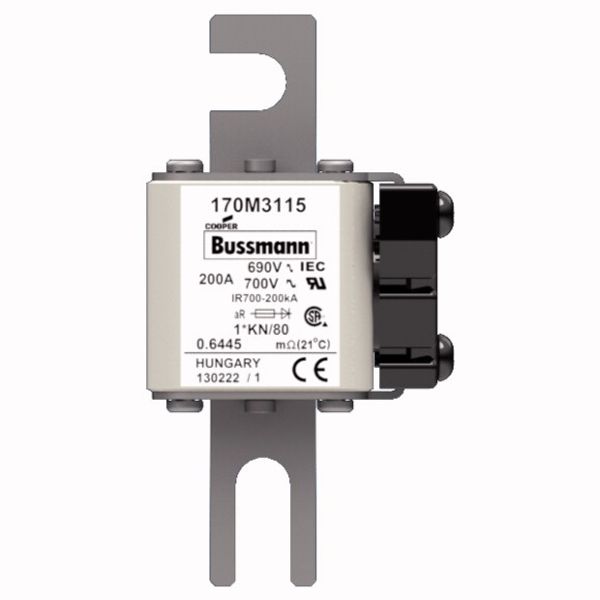 Fuse-link, high speed, 200 A, AC 690 V, compact DIN 1, 45 x 59 x 104 mm, aR, DIN, IEC, single indicator image 1