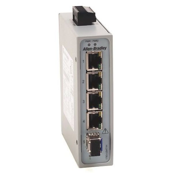 Allen-Bradley, 1783-US4T1H, Stratix 2000 unmanaged switch, 4 copper 10/100 ports, 1  Singlemode 100 meg fiber port image 1